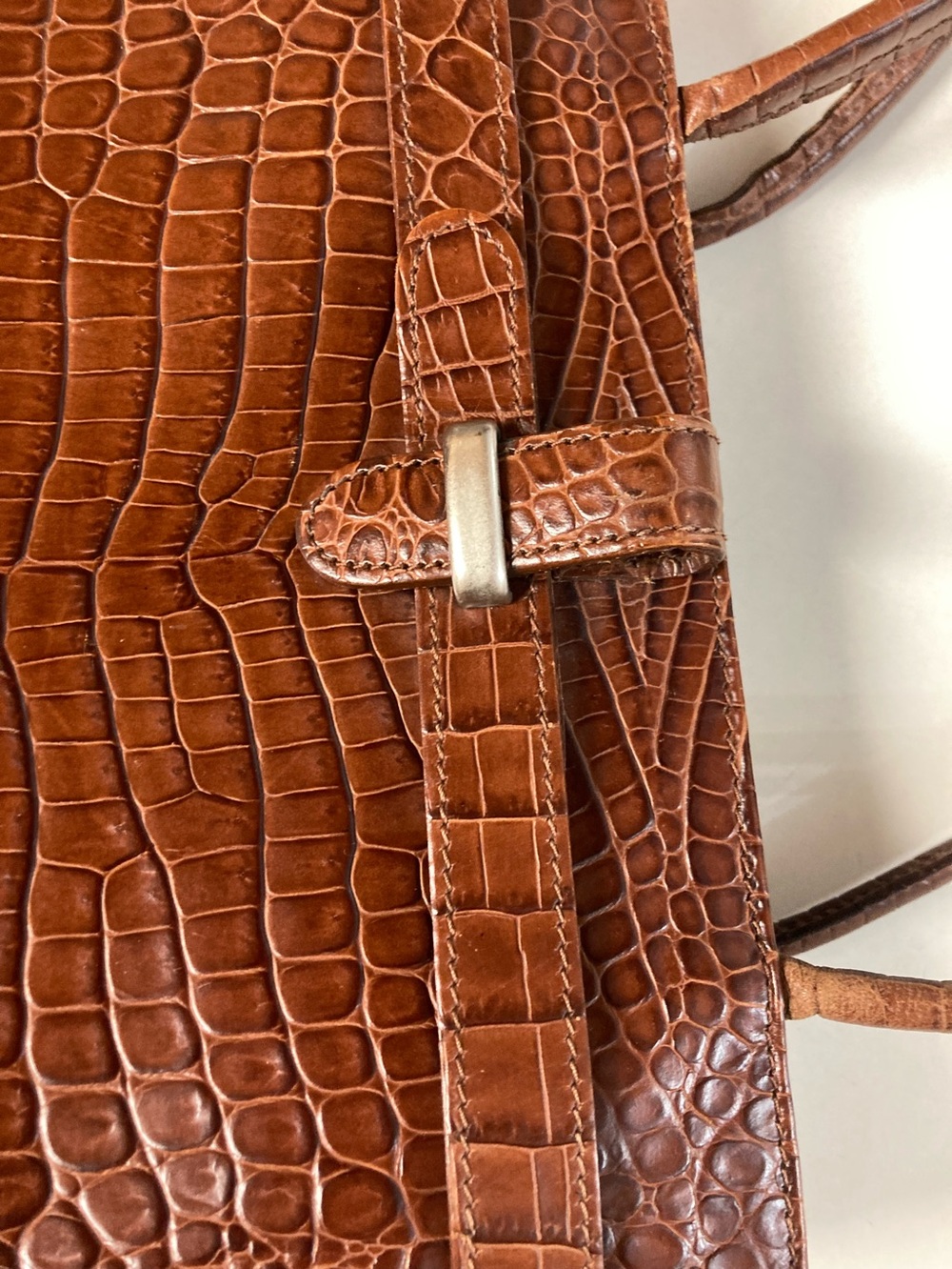 Italian Leather Cognac Croc Purse - Picture 3 of 14